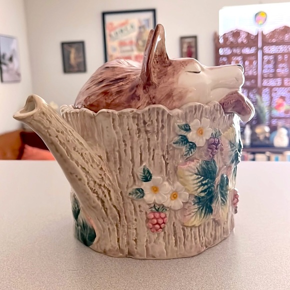 ❤️Fitz & Floyd Authentic Vintage Sleeping Fox Home Teapot Cottage Fairy Garden❤️ - Picture 5 of 14